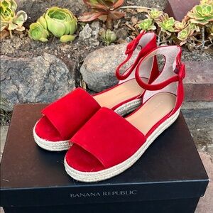 Banana Republic Ruby Red suede peep toe flat